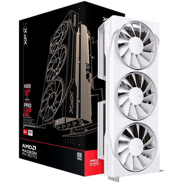 XFX Swift AMD Radeon RX 9070 OC White Triple Fan Gaming Edition with 16GB GDDR6 HDMI 3xDP, AMD RDNA 4 ( RX-97SWFB3W9 )