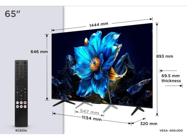 Televizor TCL 65P7K/QLED/65''/4K UHD/60Hz/Google TV/crna (65P7K)