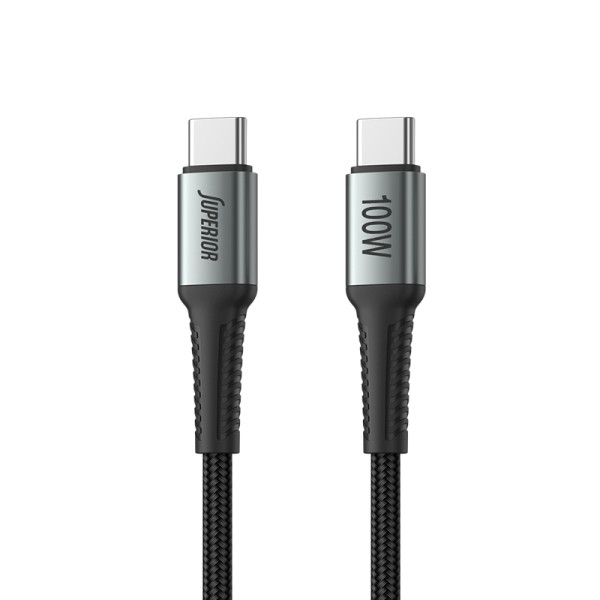 USB data kabal Superior SU-K103 pleteni Fast 100W 5A Type-C na Type-C 1m sivi
