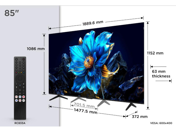Televizor TCL 85P7K/QLED/85''/4K UHD/60Hz/Google TV/crna (85P7K)