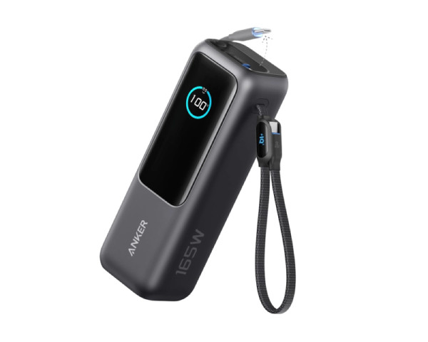 ANKER 25000mAh, 165W, sa ugrađenim USB-C kablom na izvlačenje, Power Bank crni (MOB03207)
