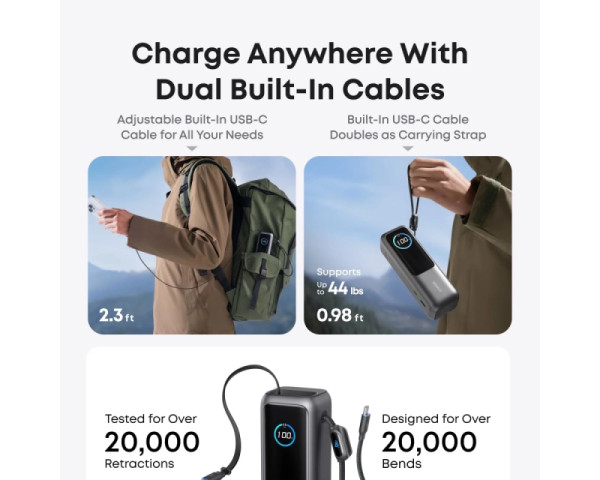 ANKER 25000mAh, 165W, sa ugrađenim USB-C kablom na izvlačenje, Power Bank srebrni (MOB03208)