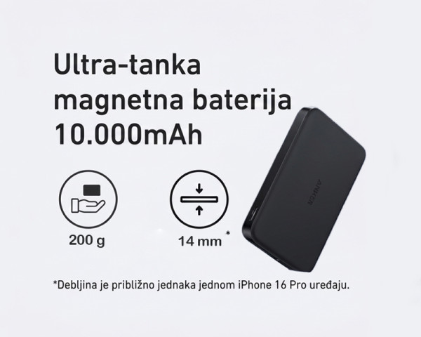 ANKER MagGo 10000mAh, 15W, magnetno bežični power bank, crni (MOB03320)