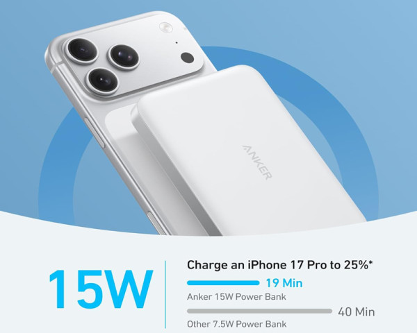 ANKER MagGo 10000mAh, 15W, magnetno bežični power bank, beli (MOB03412)