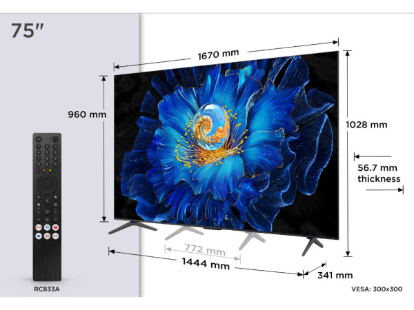 Televizor TCL 75C6KS/QLED MiniLED/75''/4K UHD/60Hz/Google TV/crna (75C6KS)