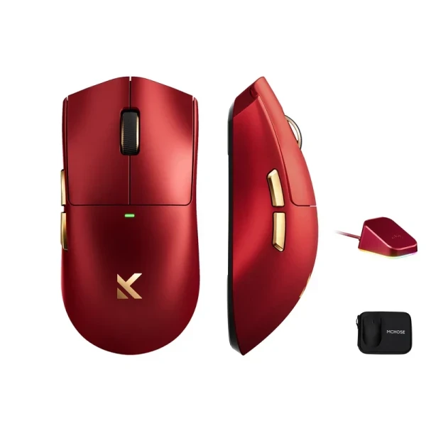 Bežični gaming miš MCHOSE K7 Ultra Iron Red  PAW 3950 8K Hz Omron Mechanical