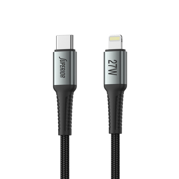 USB data kabal Superior SU-K101 pleteni 27W 3A Type C na Lightning 1m crni