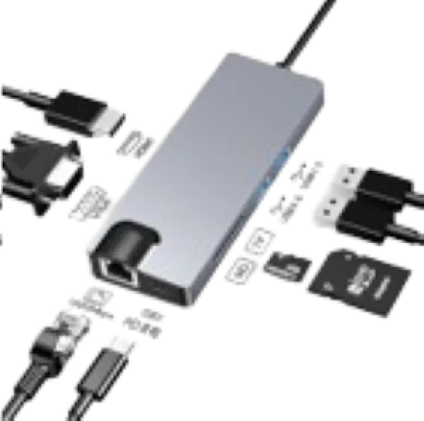 Adapter Stars Solutions USB-C na HDMI VGA USB SD TF LAN PD sivi