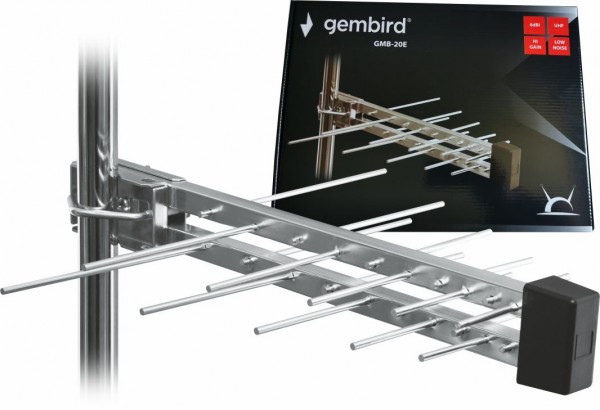 GMB-20E sa kutijom Gembird Antena Loga UHF sa RF-Konektorom, 20elemenata, duzina 39cm, 6dB alu 