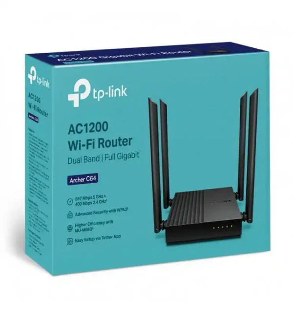 Wireless Router TP-Link Archer C64 AC1200 MU-MIMO 4x ext antena 1WAN 4LAN