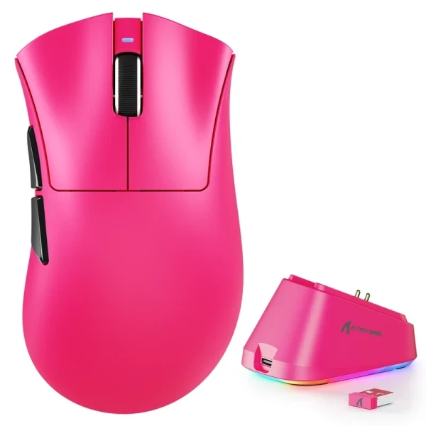 Bežični gaming miš Attack Shark V3Pro PAW3311 25000 DPI Omron Switches Pink + Charging Dock