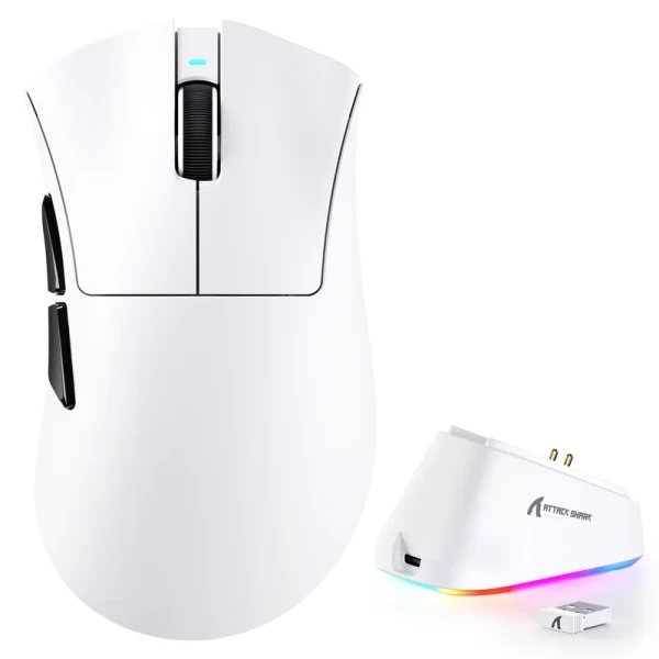 Bežični gaming miš Attack Shark V3Pro PAW3311 25000 DPI Omron Switches White + Charging Dock