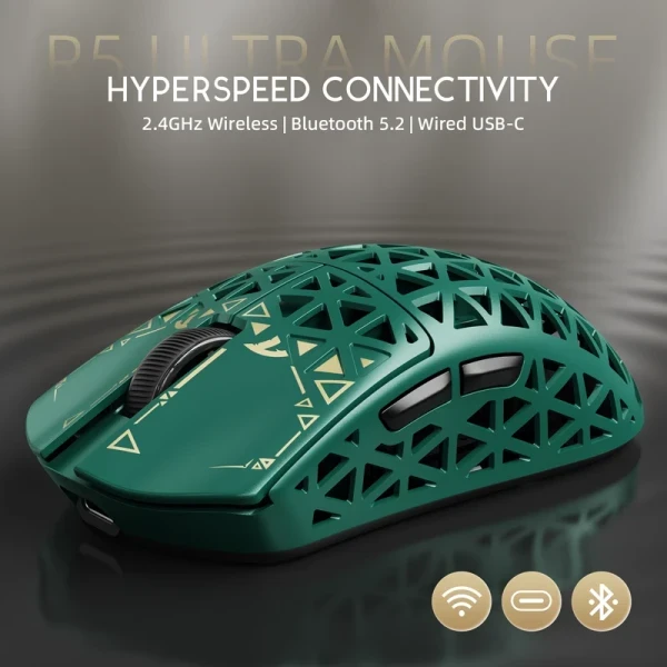 Bežični gaming miš Attack Shark R5Ultra PAW3950MAX Carbon Fiber Superlight 8KHz Omron Switches Green
