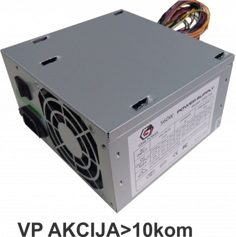 GMB-560-8 no BOX ** napajanje 560W 8cm ventilator, 20+4pin, 2xSATA 2xIDE 4-pin Bez kutije 