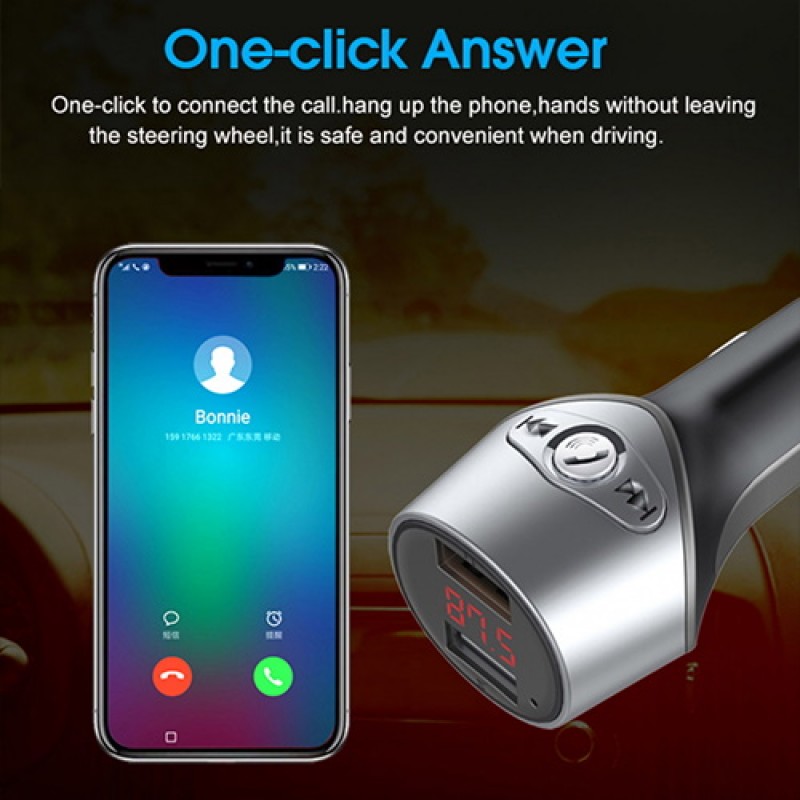 FM transmiter C5 USB TF Bluetooth 5.0 12-24V handsfree crni