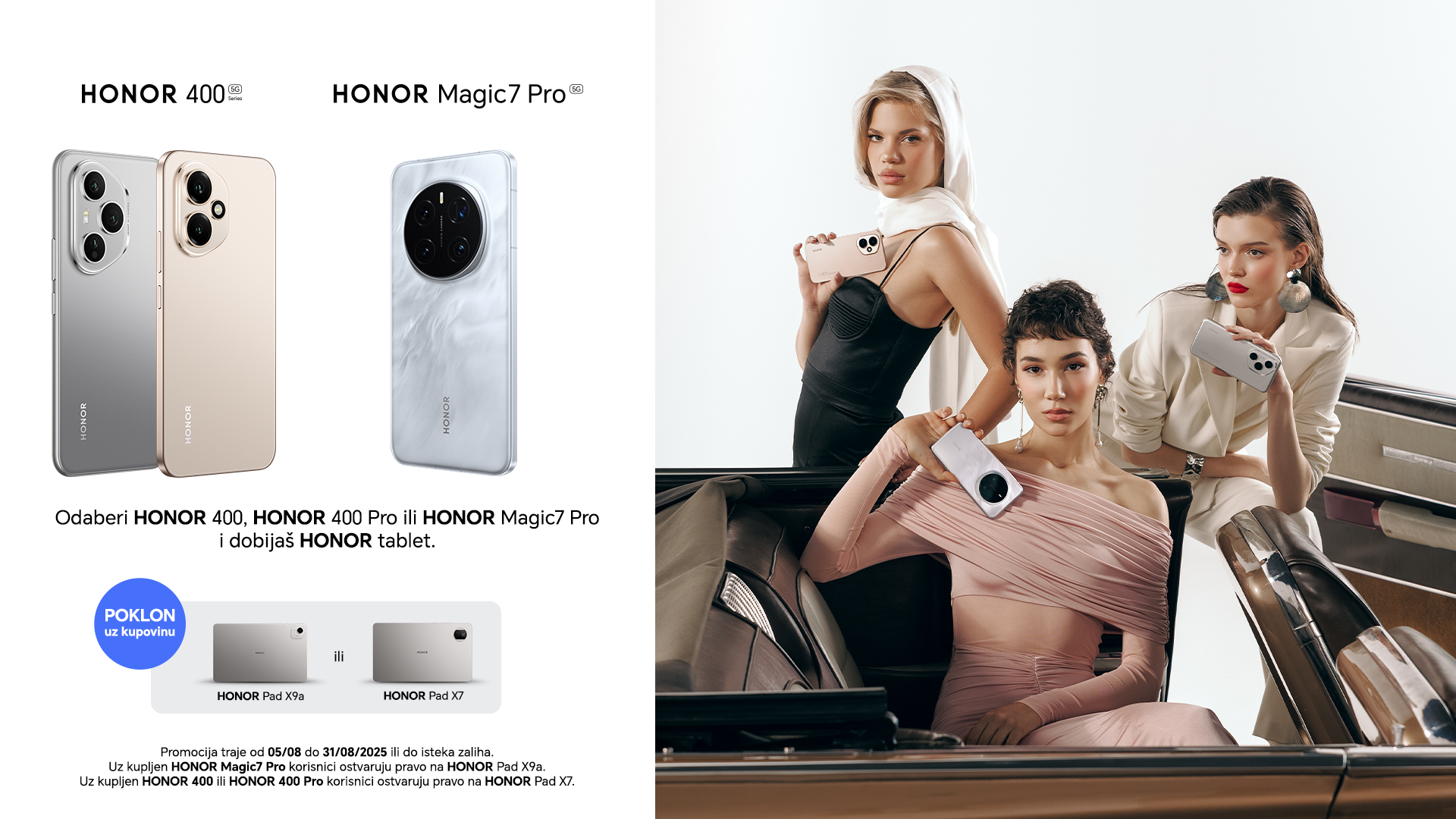 Od 05. do 31.08.2025. uz svaki Honor 400, 400 Pro i Magic7 Pro poklon tablet